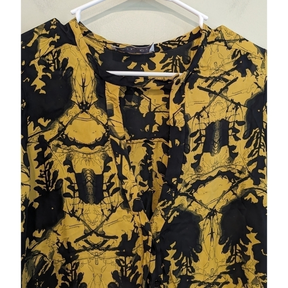 A.L.C. Yellow Black 100% Silk Button Up Blouse Size XS - Picture 2 of 8